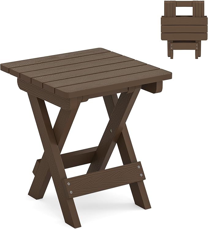 LUE BONA Small Outdoor Folding Side Table, HDPS Outside End Table for Patio, ...