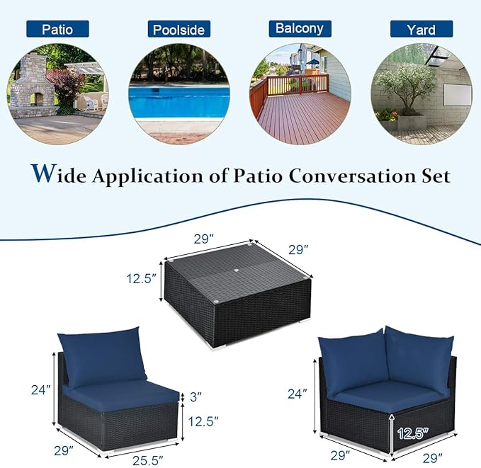 Tangkula 7-Piece Patio Furniture Set, Outdoor Sectional Wicker Sofa with Pill...