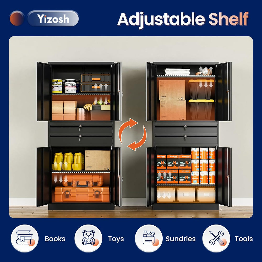Metal Garage Storage Cabinet with Locking Doors and Adjustable Shelves, 71&qu...