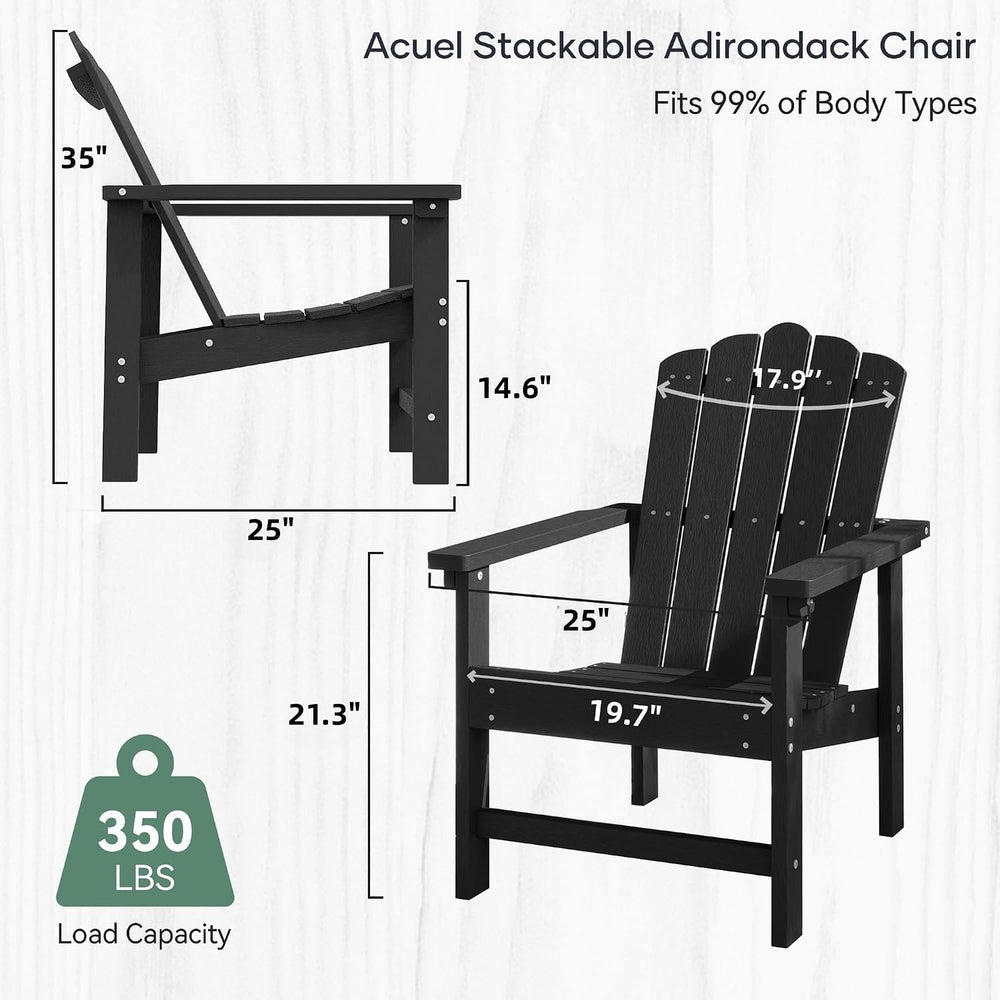 HDPE Stackable Adirondack Chairs Set of 4, Black