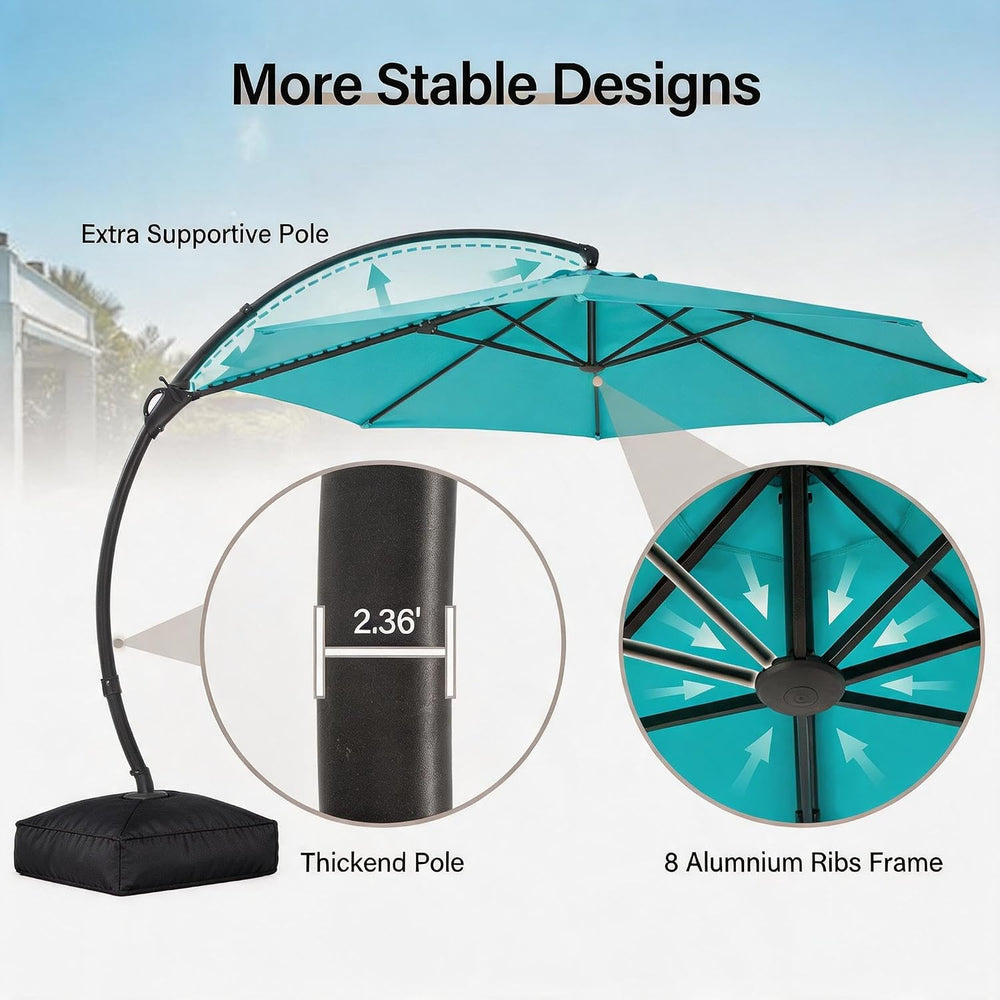 Outdoor Patio Umbrella with Base, 11 FT Deluxe Curvy Cantilever Umbrella Heav...