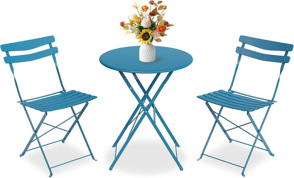 GarveeLife 3 Piece Patio Bistro Set, Patio Furniture Set, Peacock Blue