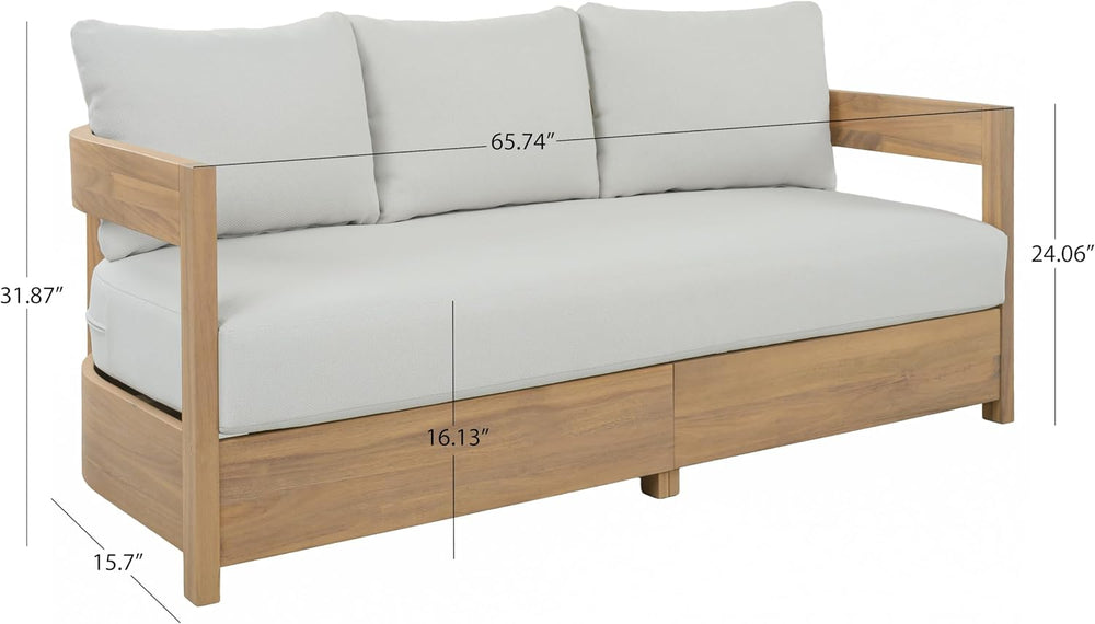 SAFAVIEH Outdoor Kento 3-Seat Sofa, 65.7" Oak & Ivory PAT7098B