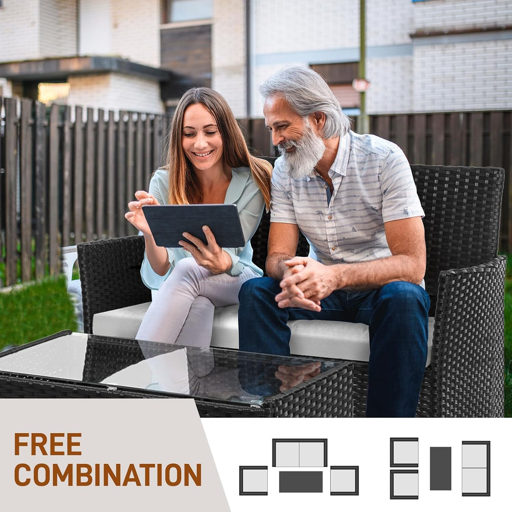 Outvita 4 Pieces Patio Furniture Set, Rattan Conversation Sets, Black