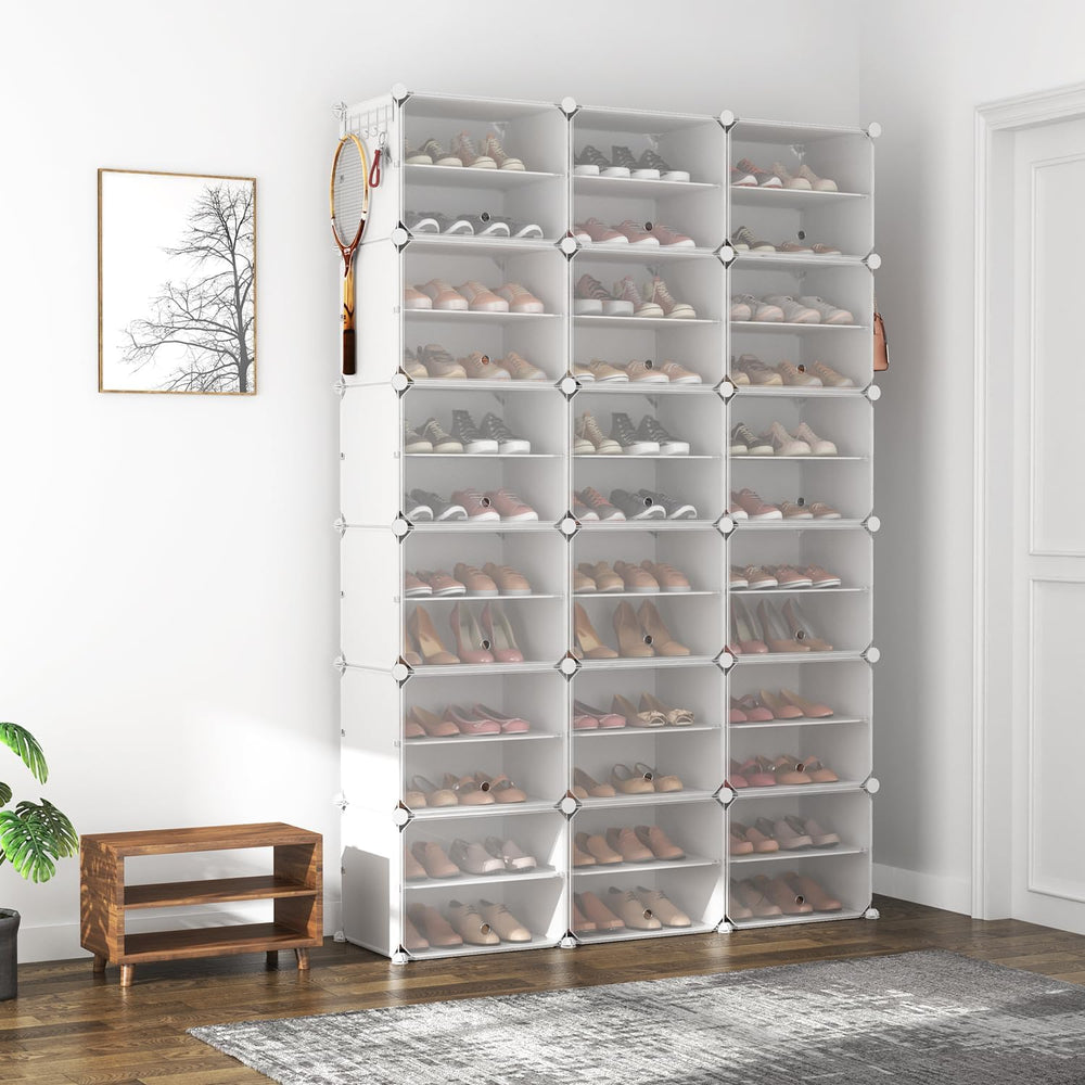 ROJASOP Portable Shoe Rack Organizer with Door, 72 Pairs White Shoe Storage C...