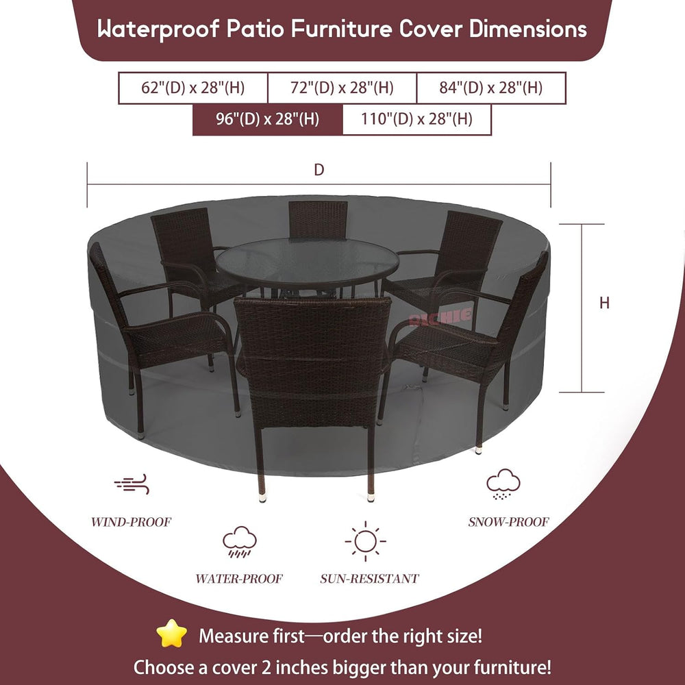 RICHIE Waterproof Round Patio Furniture Covers - 600D UV Resistant & Anti...