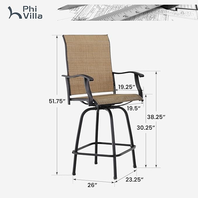 PHI VILLA Outdoor Swivel Bar Stools Set of 2, Bar Height Patio Chairs 30"...