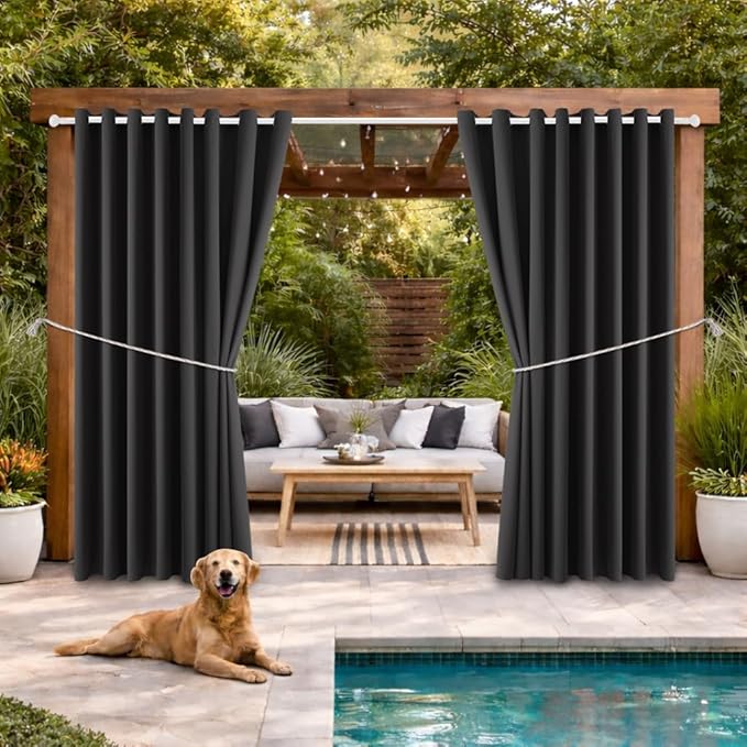 Waterproof Outdoor Curtain W105 x L84 - Grommet Top Sunlight Blocking Window ...