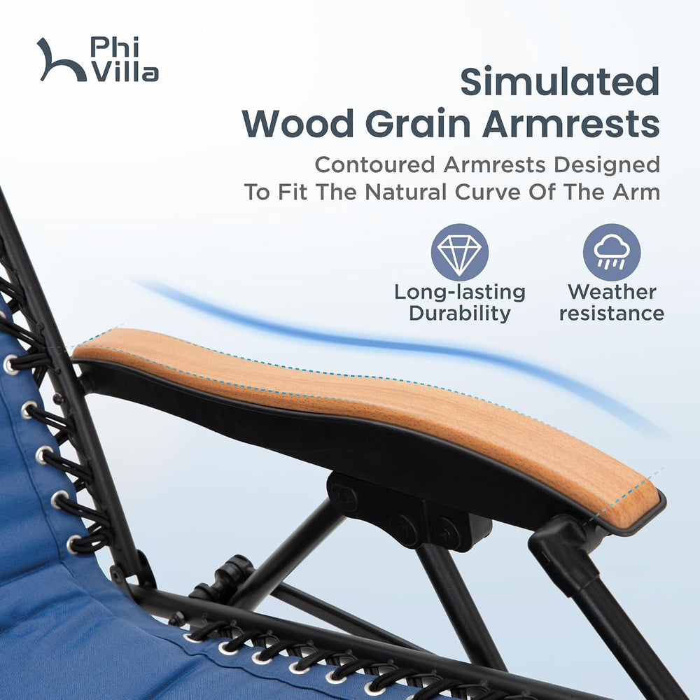 PHI VILLA Set of 2 Padded Zero Gravity Chair Recliner, 30" Wide 400 LBS