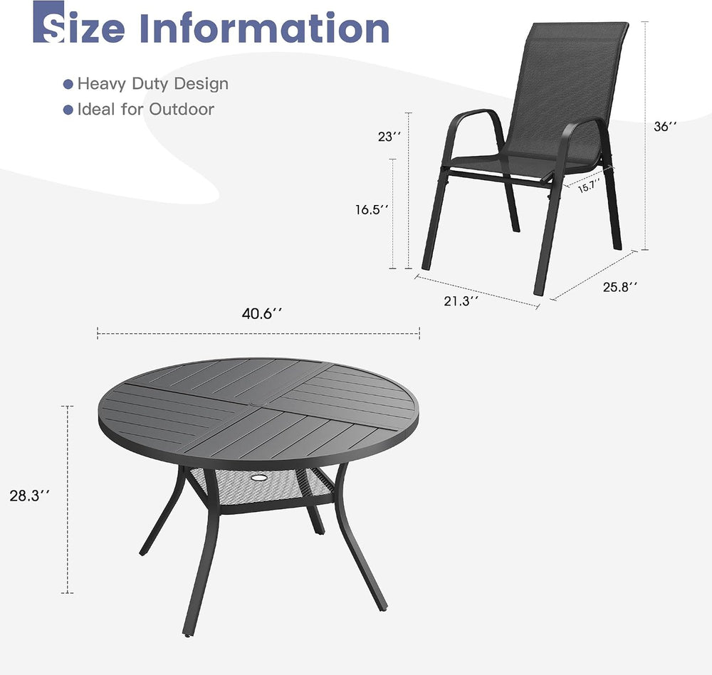 VICLLAX Round Outdoor Patio Dining Set for 4, Metal Slatted Patio Table with ...