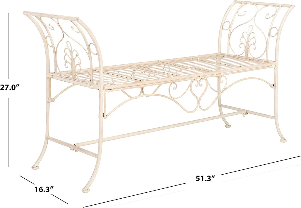 SAFAVIEH Outdoor Adina Metal Bench, 51" Distressed White PAT5016A