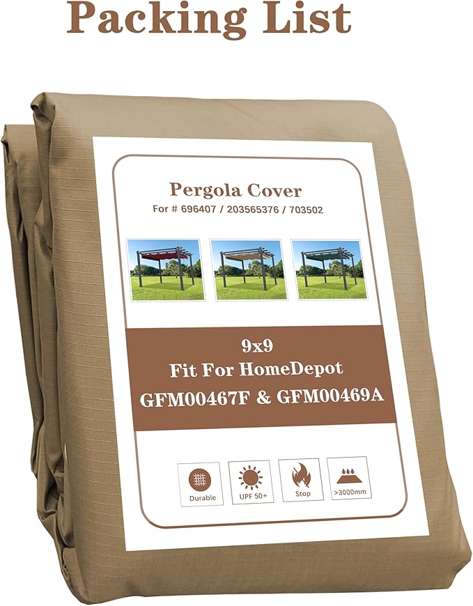 SCOCANOPY Beige Ripstop Replacement Cover Fit for Home Depot Hampton Bay Perg...