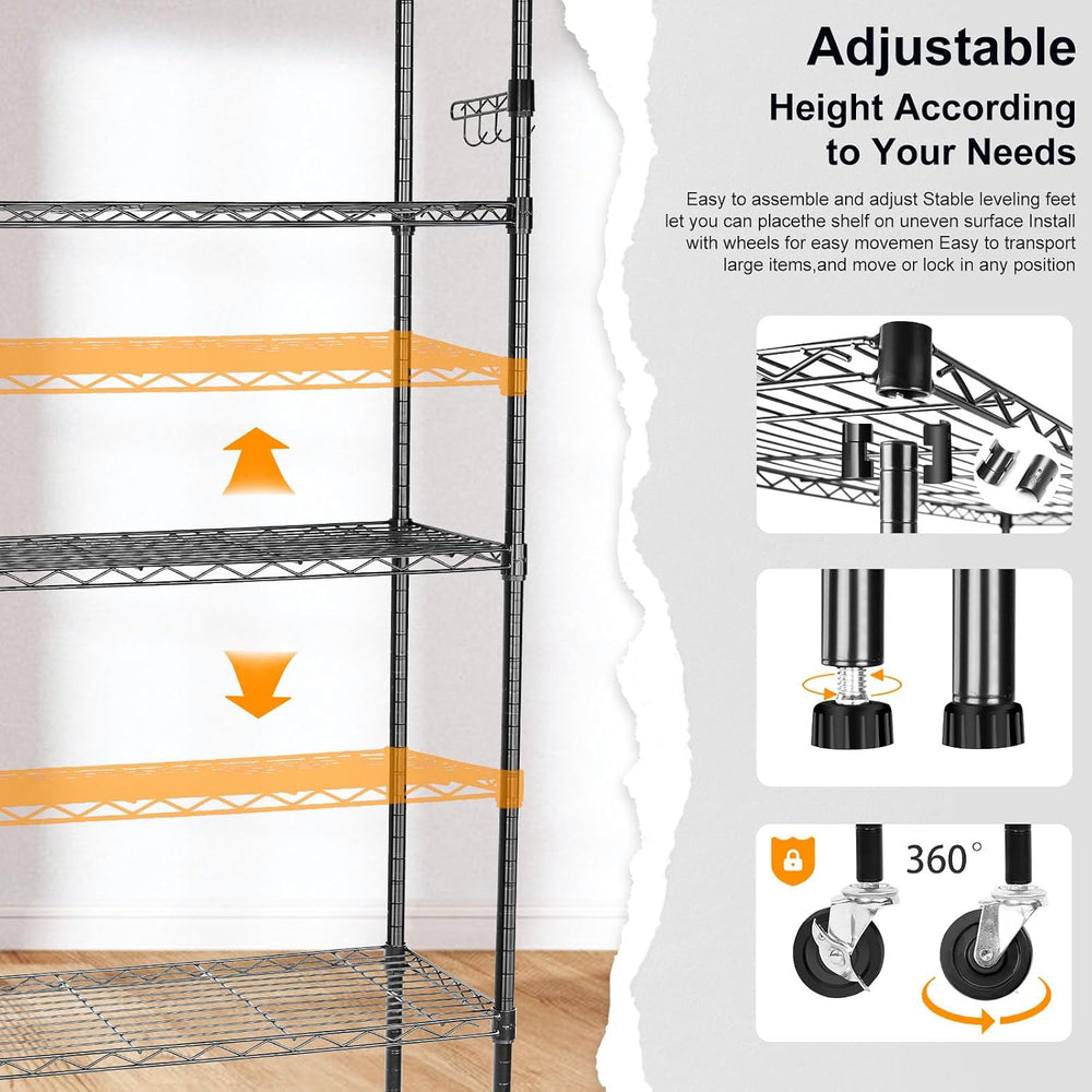YNN Storage Shelves,2100Lbs 6 Tier Heavy Duty Metal Rolling Shelving Unit wit...