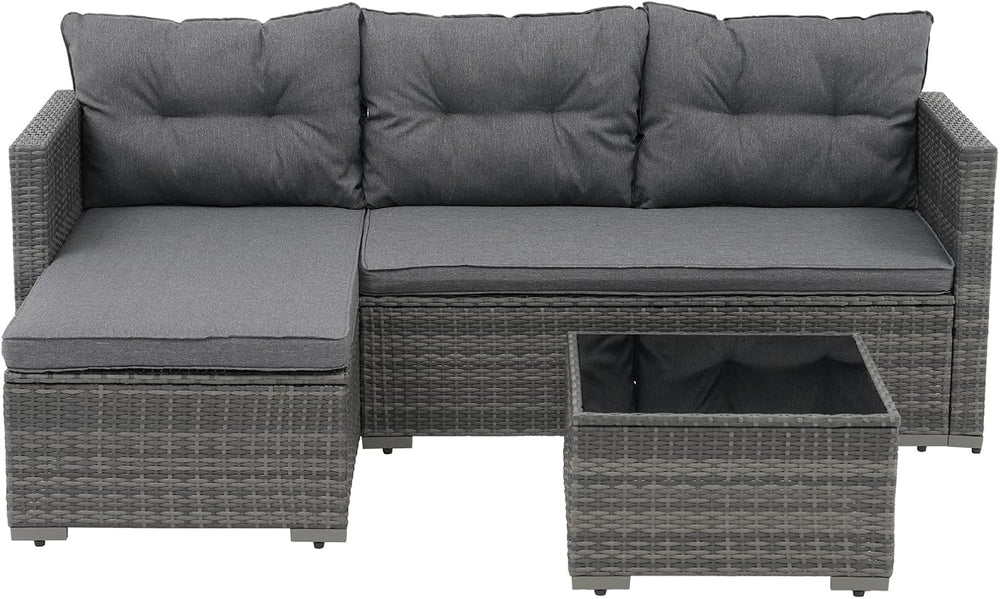 3-Piece Patio Furniture Set, Outdoor Wicker Rattan Sectional Sofa & Patio...