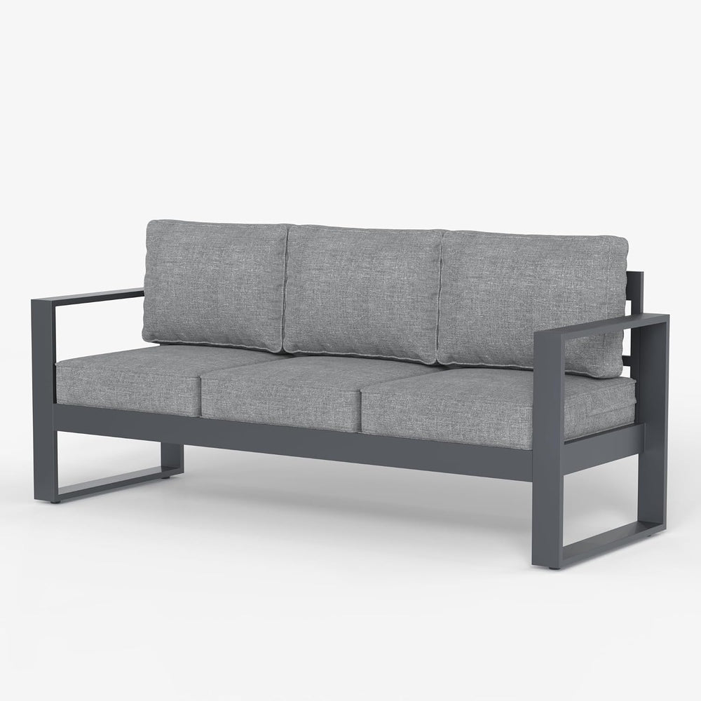 LayinSun Outdoor Patio Aluminum Sofa, Metal Modern 3-Seat Couch with Washable...