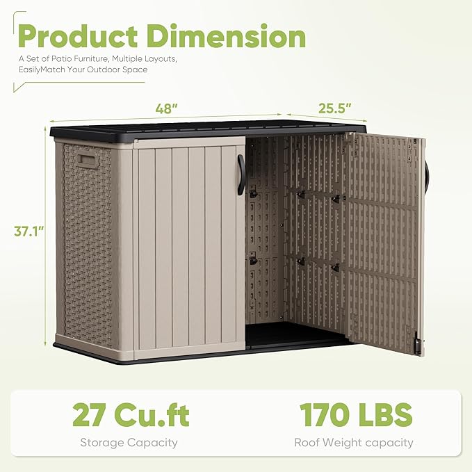 Devoko Outdoor Storage Cabinet 26 Cu Ft with Lockable Doors, Horizontal Stora...