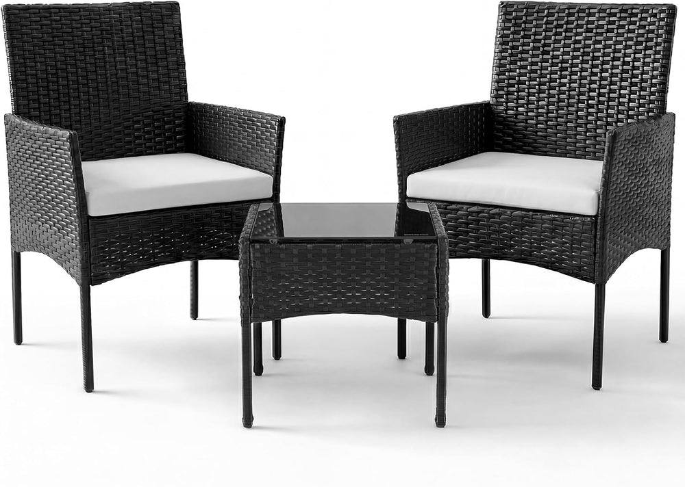 Sweetcrispy 3-Piece Patio Furniture Set, Outdoor Wicker Furniture, Black