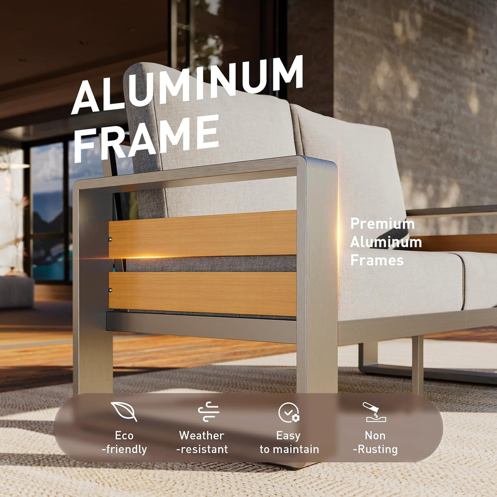 Aoxun Aluminum Patio Furniture Set, 5 Seats Luxury Metal Patio Conversation S...