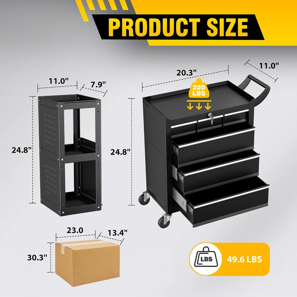 Rolling Tool Chest, 6-Drawers Assembled Tool Box,