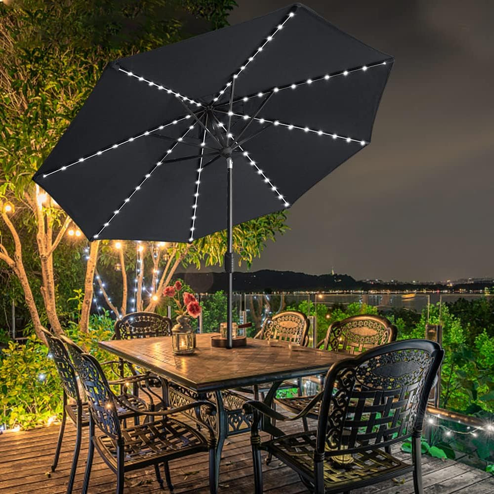 EliteShade USA 10-Year-Non-Fading Solar Market Umbrella with 80 LED Lights Pa...