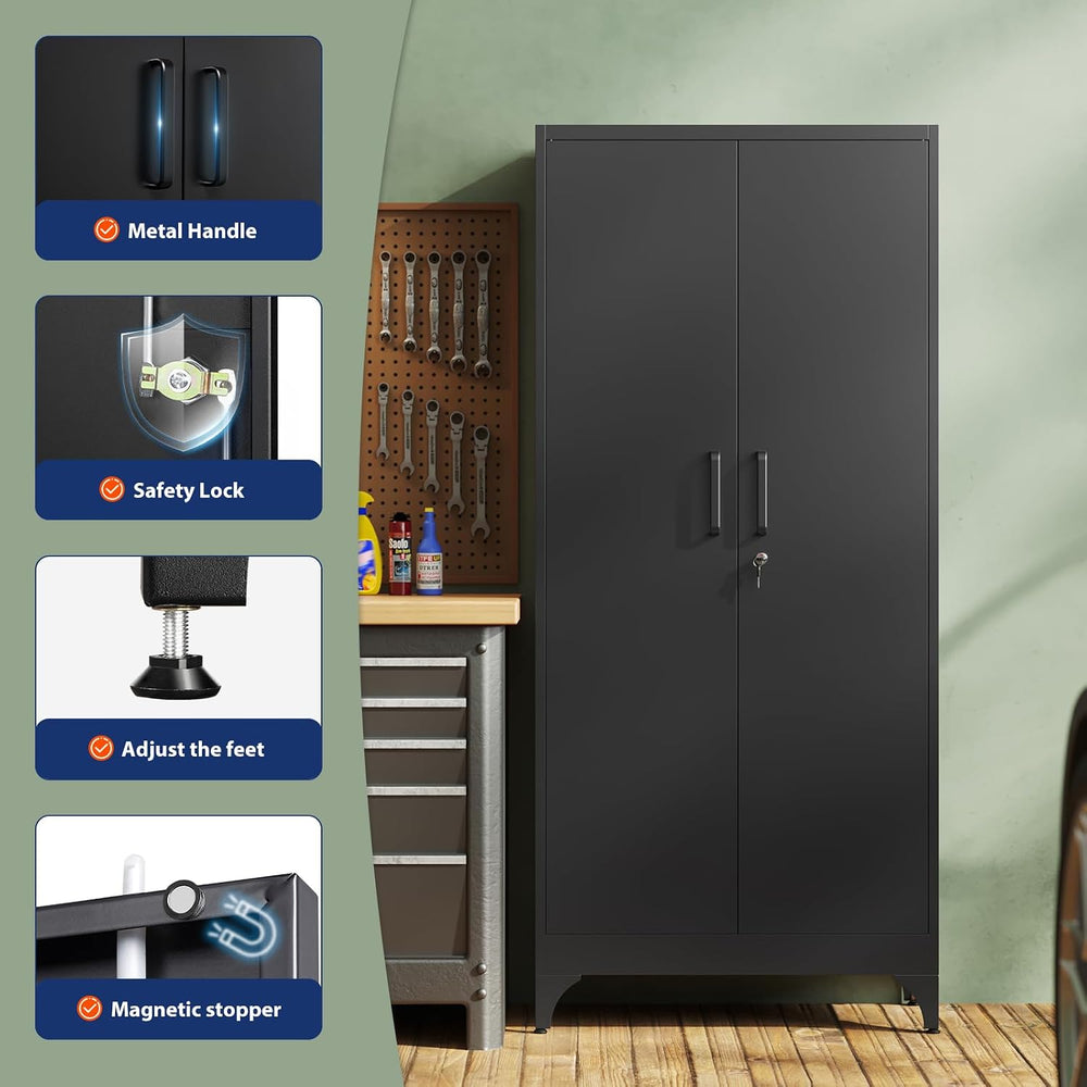 Yizosh Metal Garage Storage Cabinet with 2 Doors and 4 Adjustable Shelves - 7...
