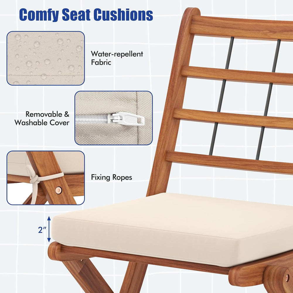 ORALNER 3-Piece Folding Patio Bistro Set, Small Outdoor Acacia Wood Balcony F...