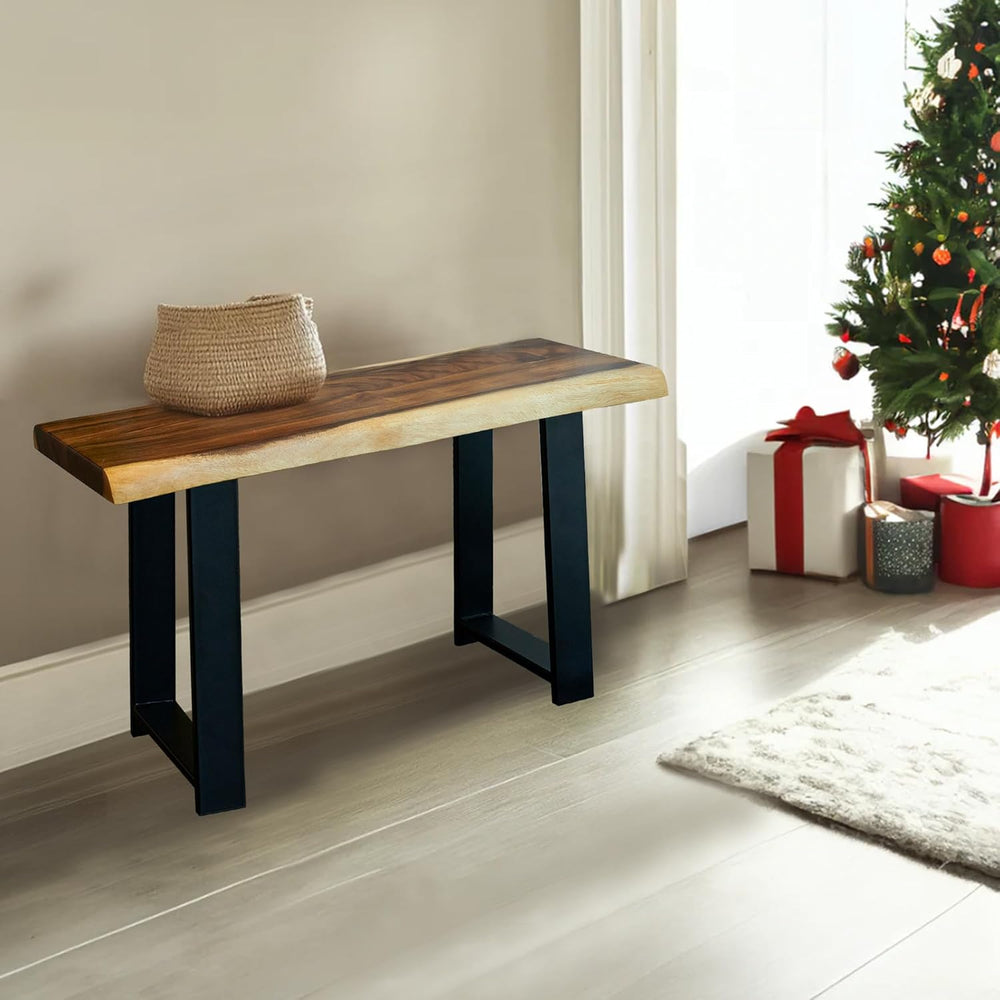 Rustic Live Edge Natural Solid Wood Bench 32" x 14" x 17" Height