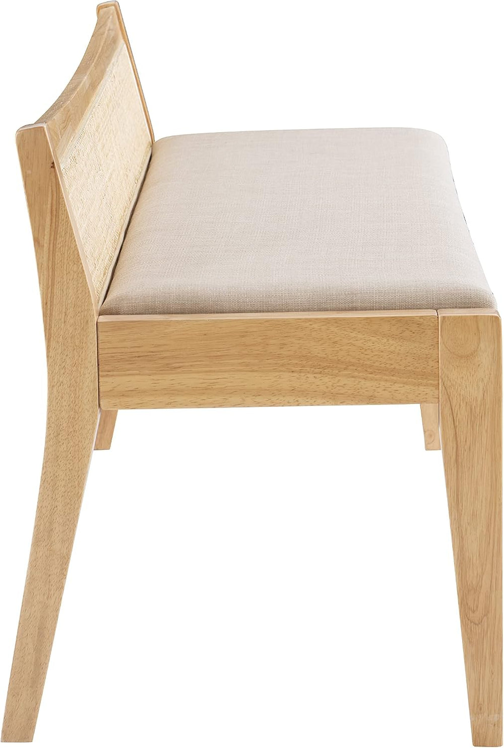 Powell Kasi Natural Low Back Cane Bench with Beige Upholstered Seat