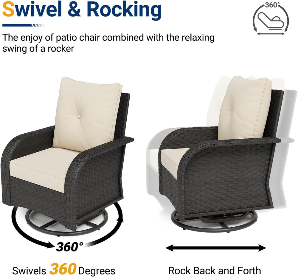 UDPATIO Outdoor Furniture 3 Piece Patio Swivel Chair, Olefin Fade Resistant