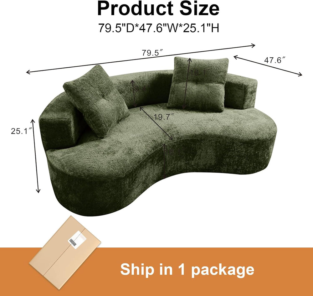 Boucle Curved Sofa 79.5" with 2 Pillows, 3-Seater Curved Couch