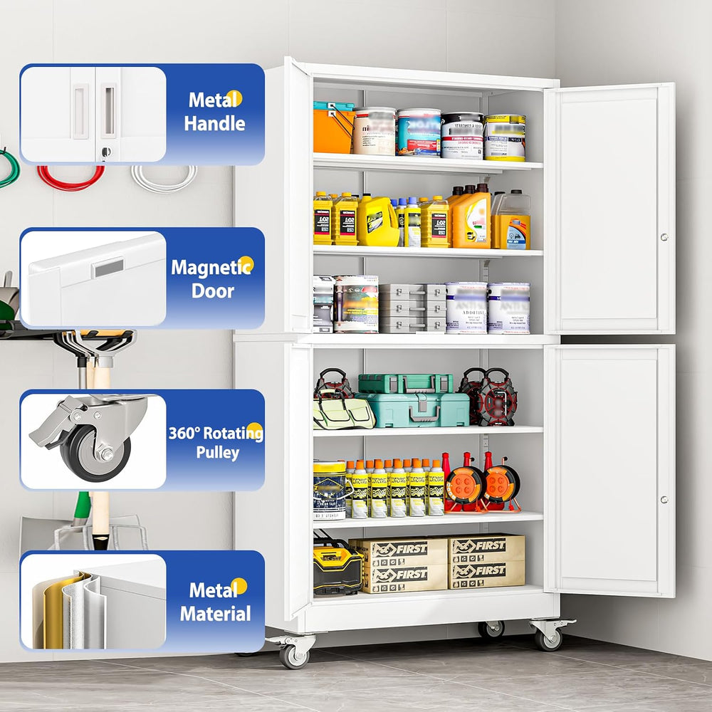 Metal Garage Storage Cabinet with Locking Doors and Adjustable Shelf