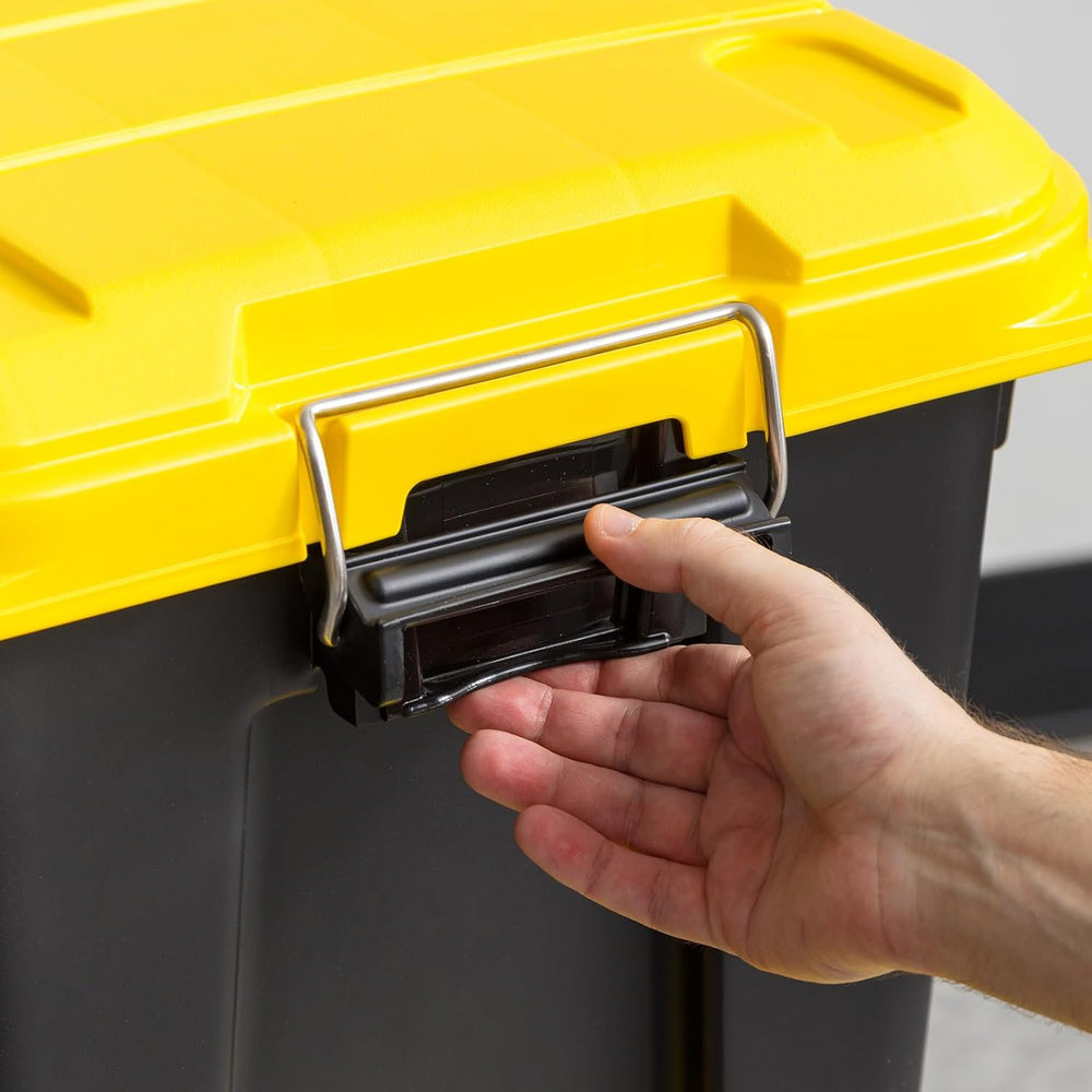IRIS USA 4-Pack 21 Gal Heavy Duty Lockable Storage Totes, Black/Yellow