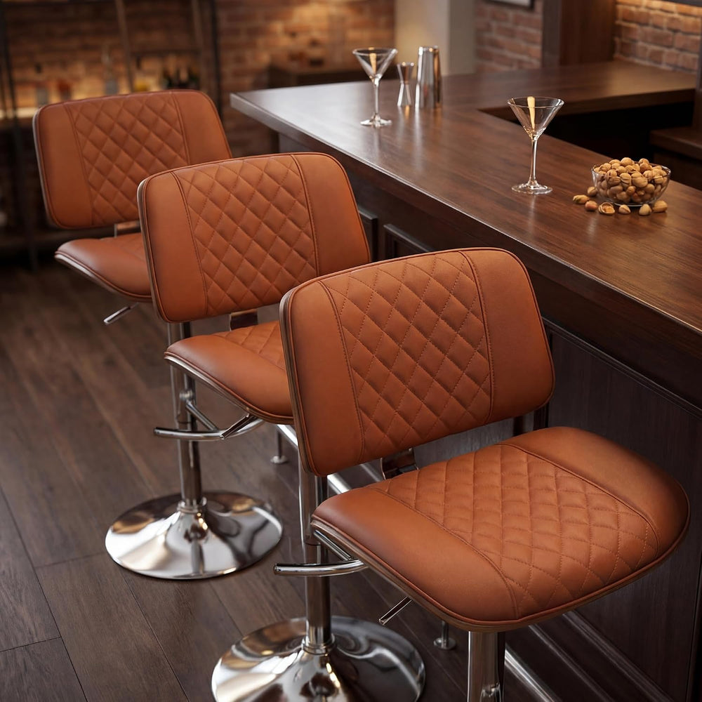 DRMBOOK Modern Swivel Bar Stools, Faux Leather Orange, Set of 3