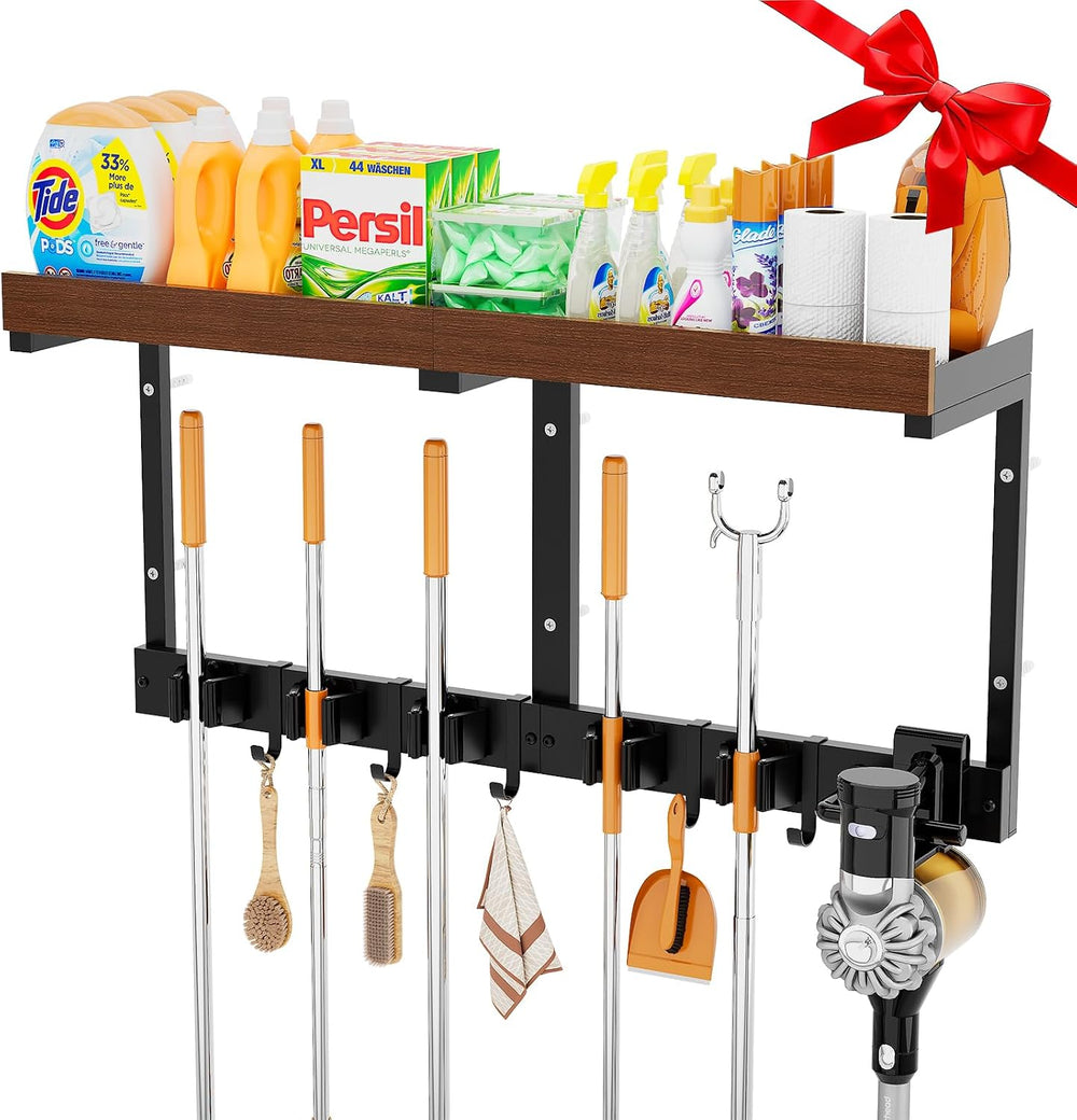 Broom and Mop Organizer Wall Hanging, Broom Hanger Holder Wall Mount