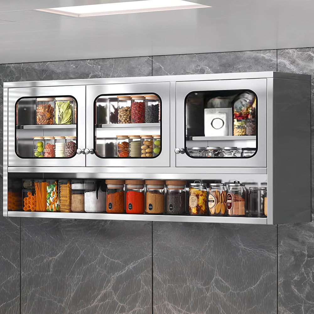 ZZV 59” Kitchen Wall Cabinet, Stainless Steel Wall Mounted Cabinet with Adjus...