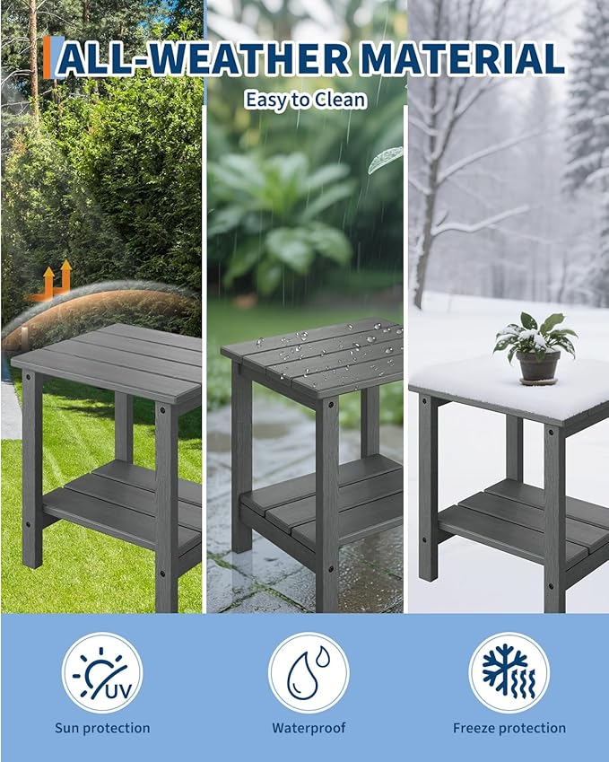 GarveeLife Outdoor Side Table 2-Tier, 18 in HDPE All Weather Resistant Patio ...