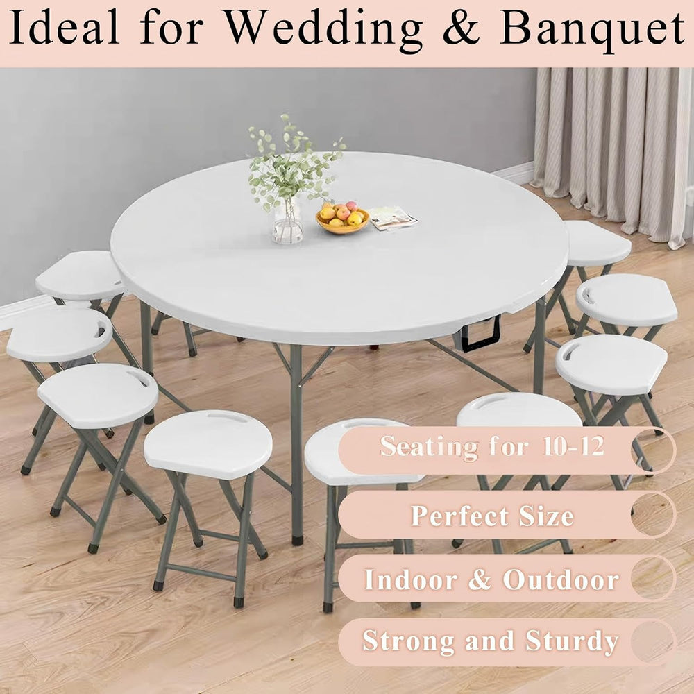 5 FT Round Folding Table | White | Portable Plastic Table
