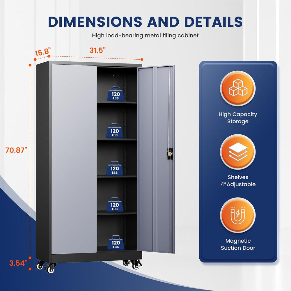 Yizosh Metal Garage Storage Cabinet with Locking Doors and Adjustable Shelves...