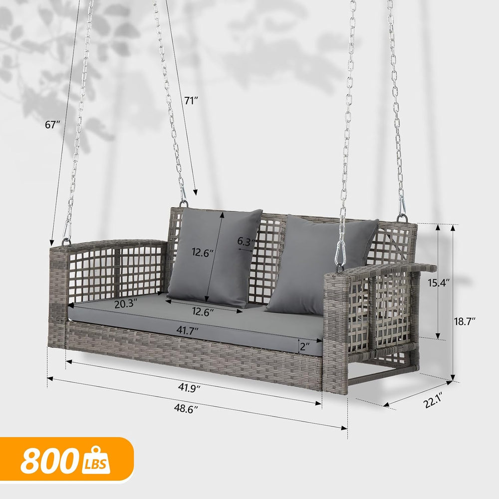 VINGLI 4FT Rattan Swing Bench, Outdoor Wicker Hanging Porch Swing (Grey)