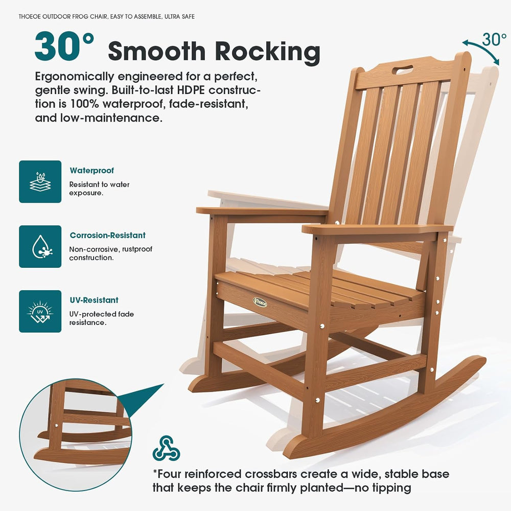 THOEOE Outdoor Rocking Chairs Set of 2, Oversized HDPE Patio Rockers