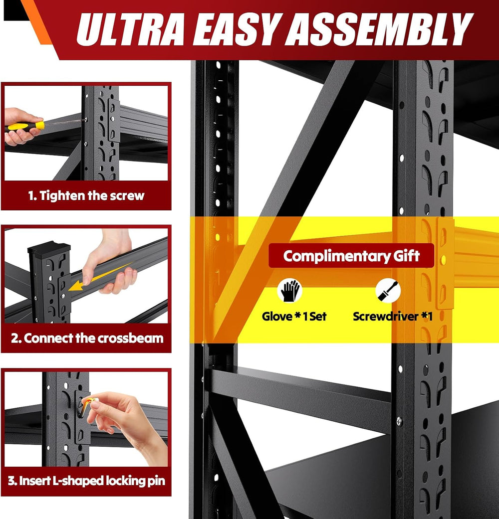 79"W Heavy Duty Storage Shelves, Adjustable Garage Shelving Unit