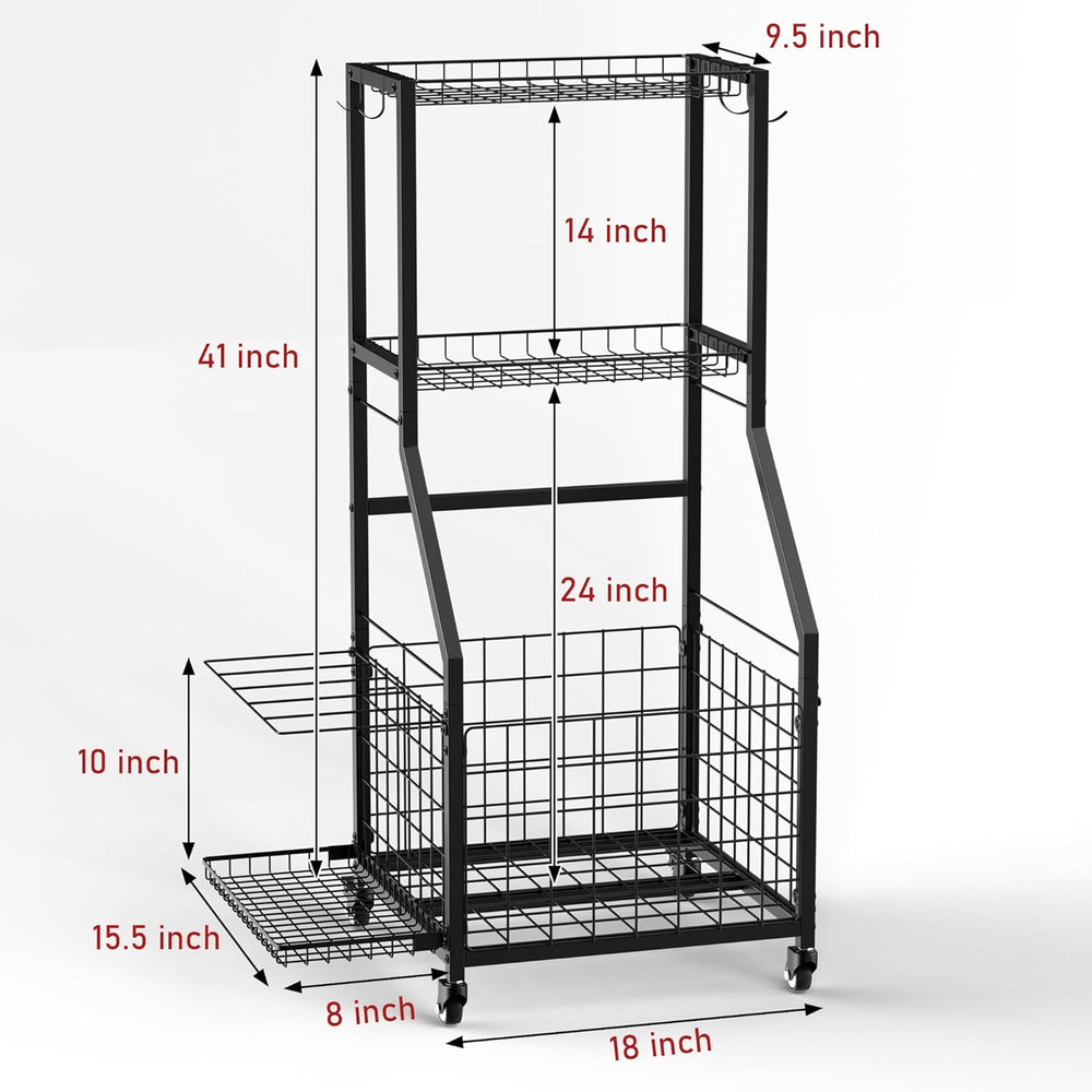 Sports Equipment Garage Organizer,Garage Ball Storage Rack for Sports with Wh...