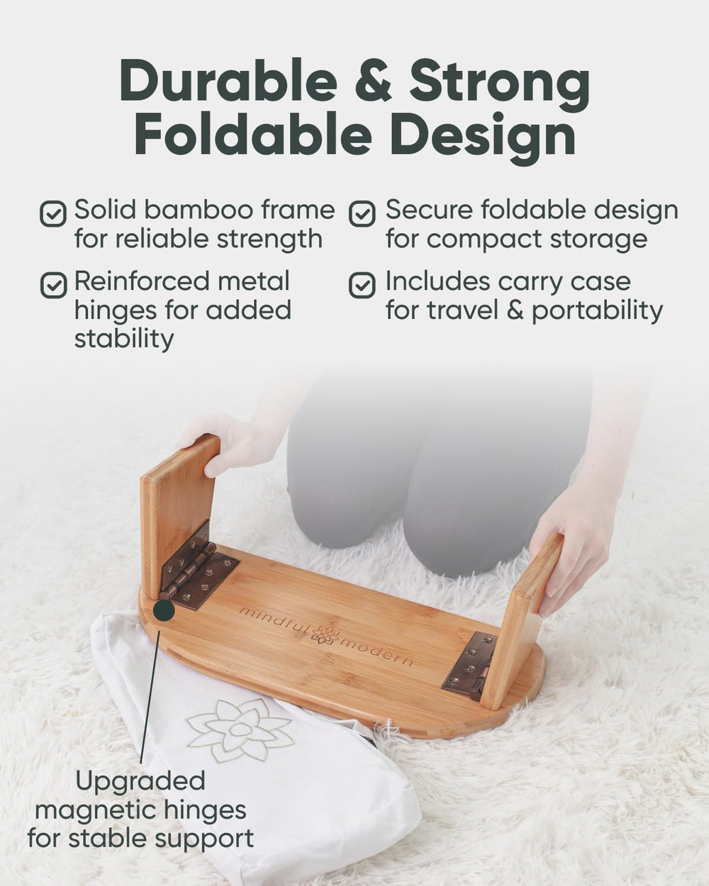 Folding Meditation Bench - Bamboo Kneeling Stool with Locking Magnetic Hinges...
