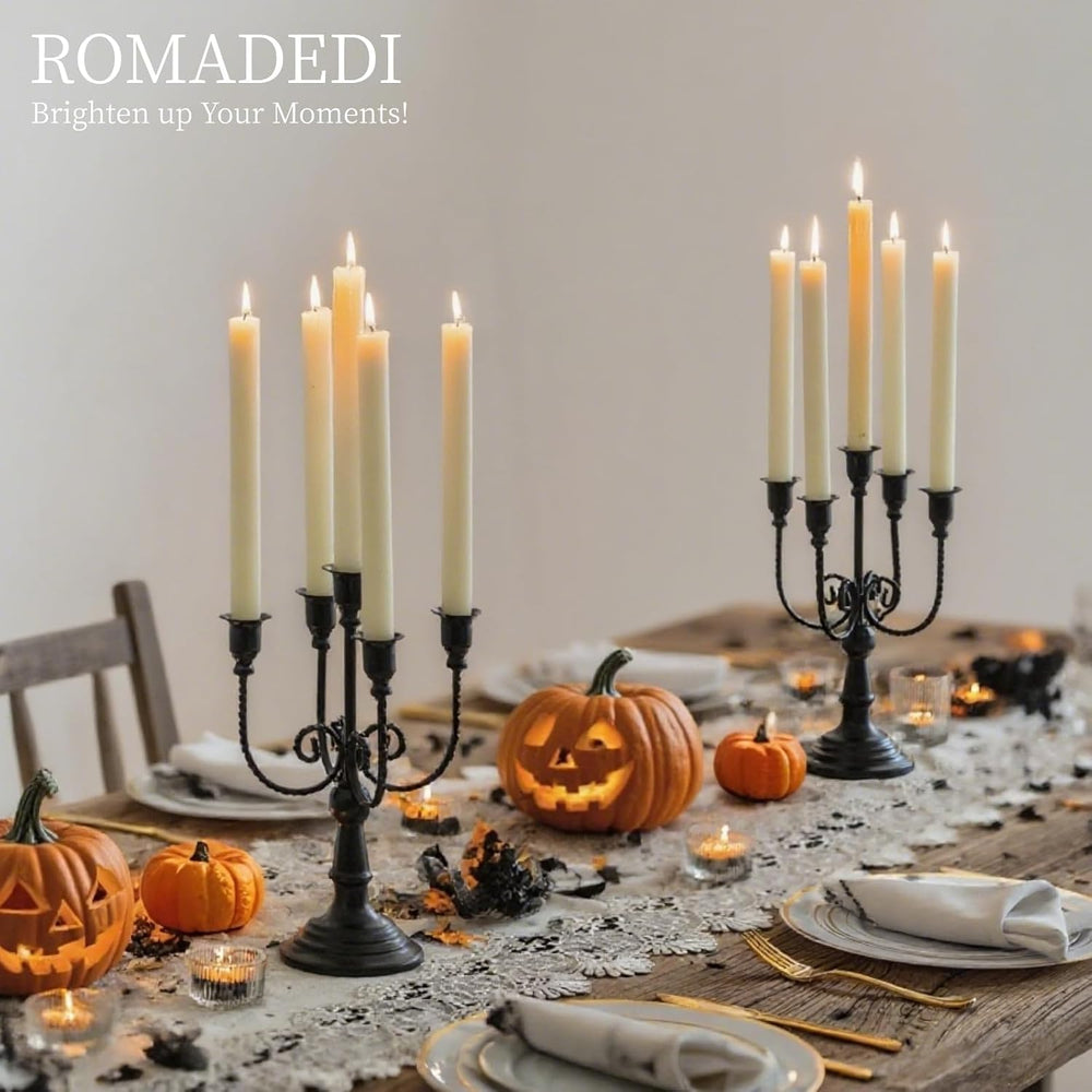 Romadedi Halloween Candelabra, Black 5-Arm Candle Holder, Set of 2, 11.8 in