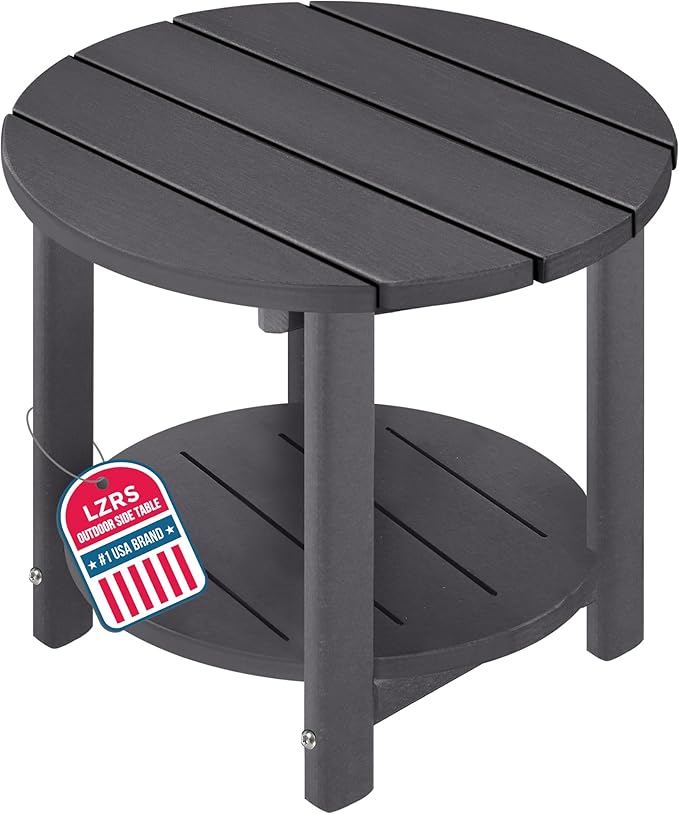 LZRS Round Adirondack Side Table Double End Table, Outdoor Side Tables for Pa...