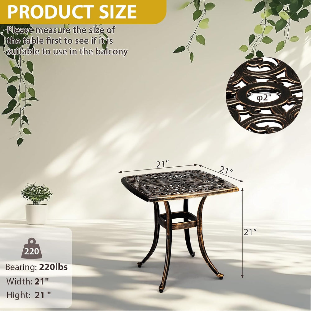 Outvita Square Cast Aluminum Bistro Table, 21in, with Umbrella Hole