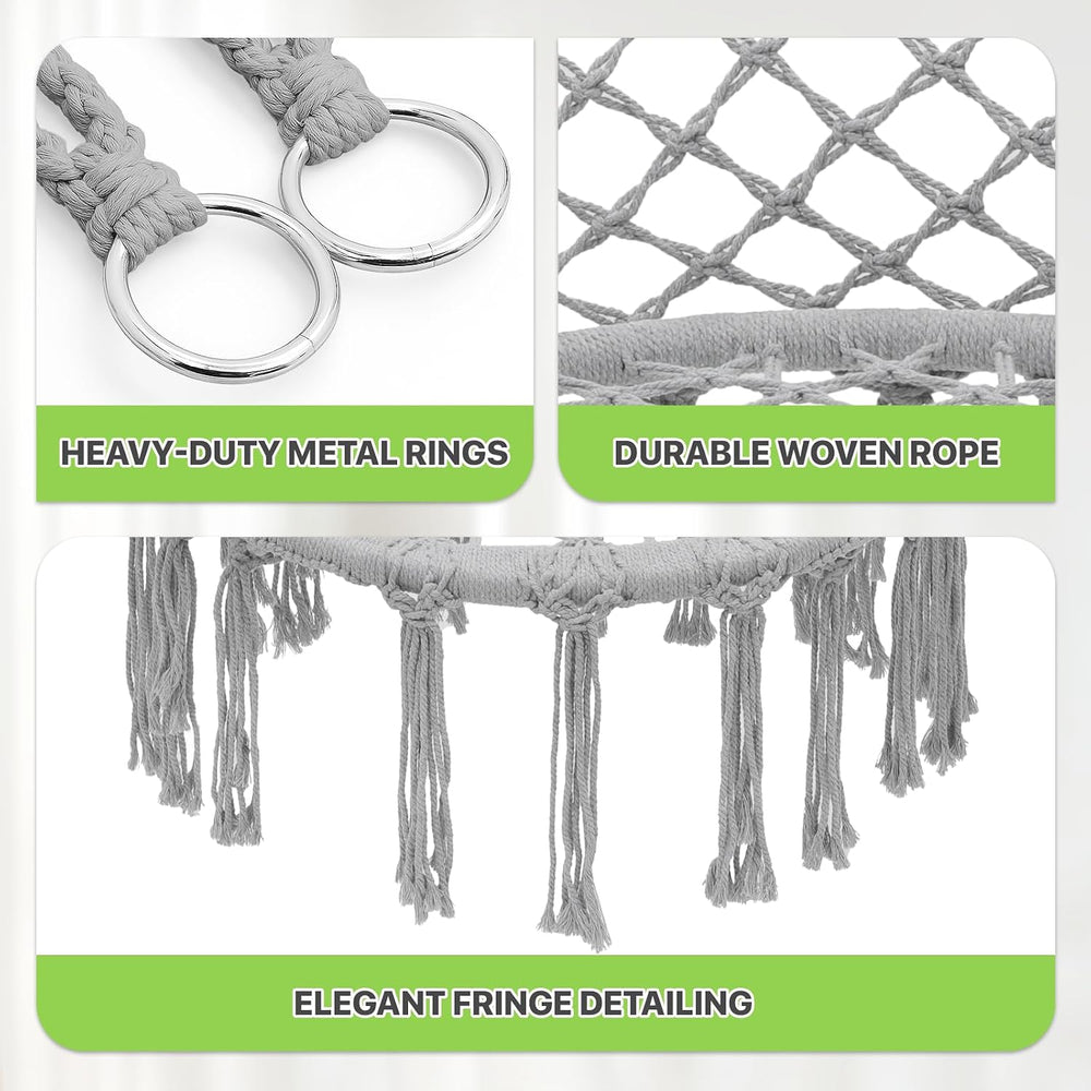 Magshion Macrame Hanging Hammock Chair with Cozy Full Cushion, Gray