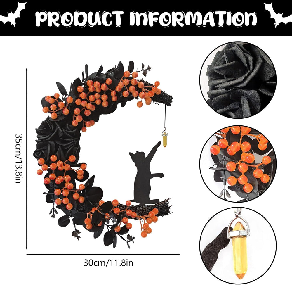 Halloween Decorations Black Cat Half-Moon Wreath