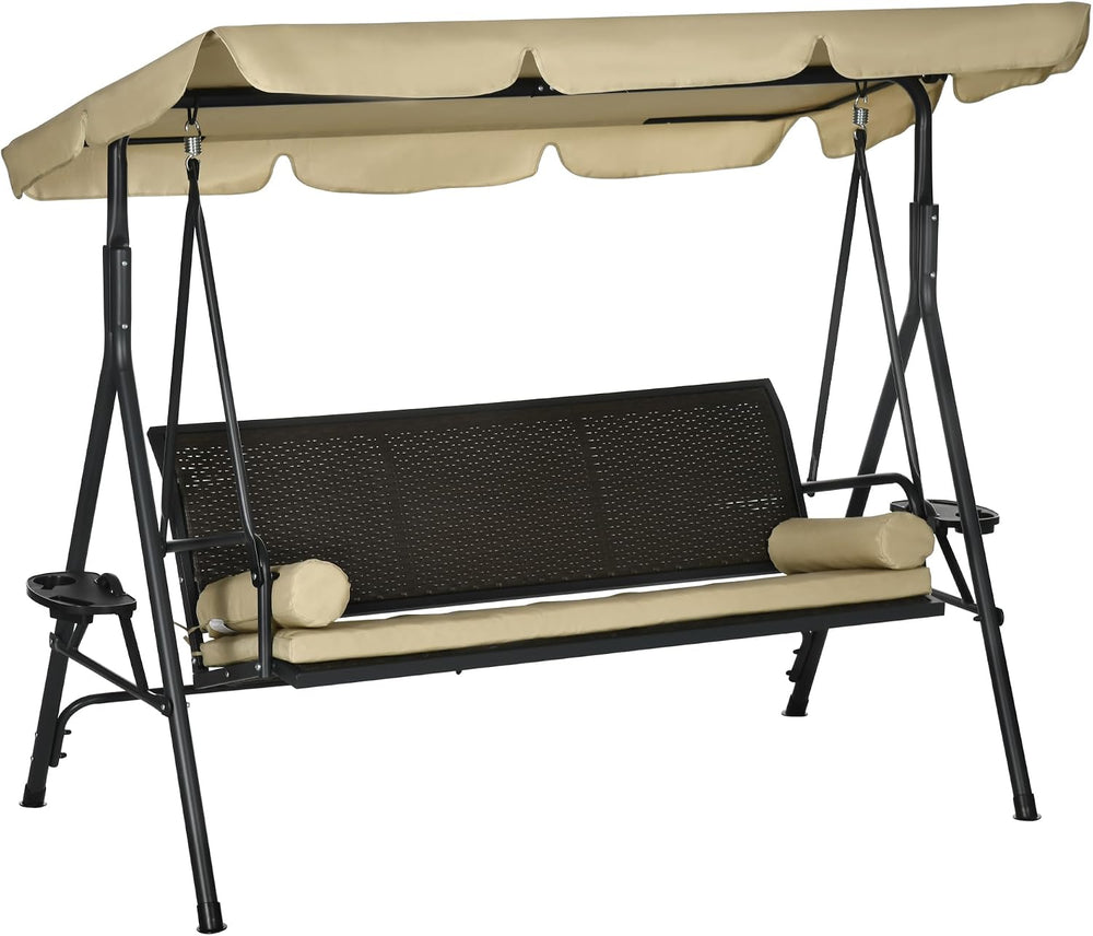Outsunny 3-Seat Patio Swing Chair Swing Bench Adjustable Shade Rattan Seat