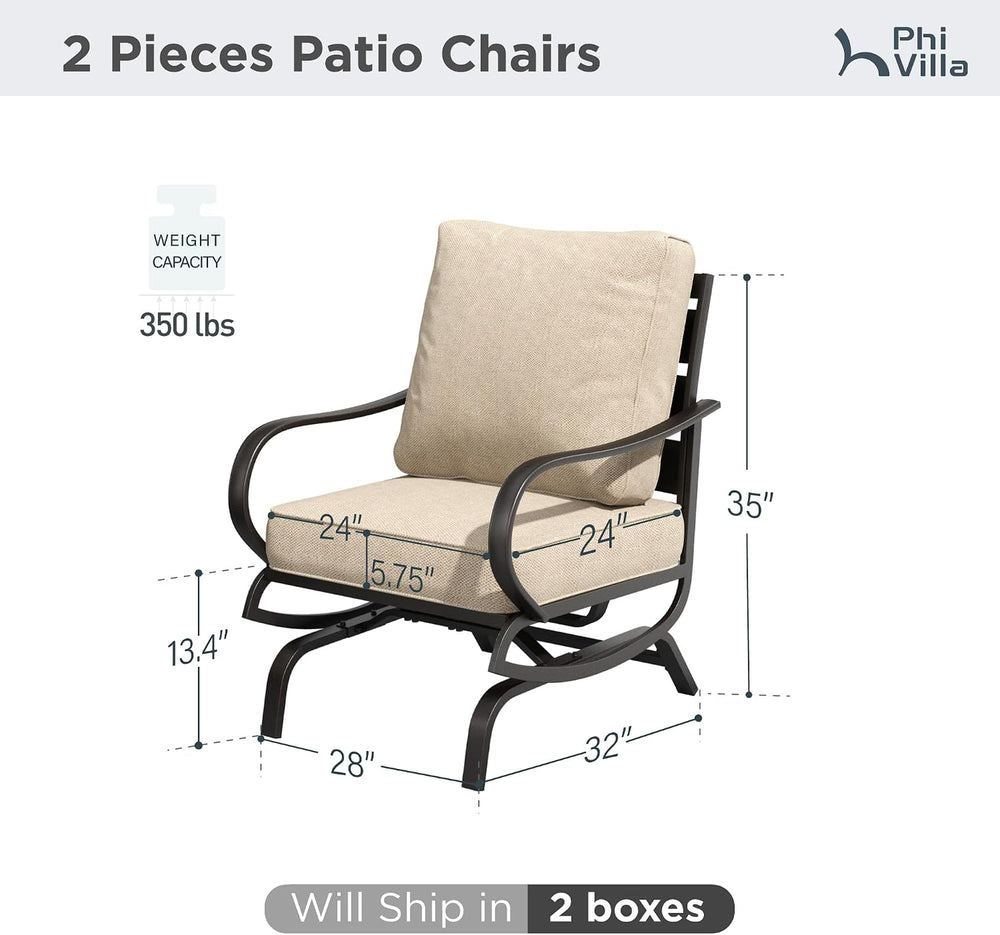 PHI VILLA Metal Rocking Patio Chair Set of 2 with 5.75" Cushion, Beige